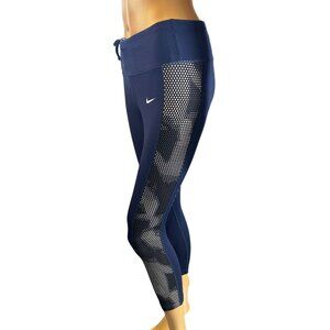 Nike Womens Dri-FIT Capri Leggings - Blue Checkered Mesh Side Panels Small